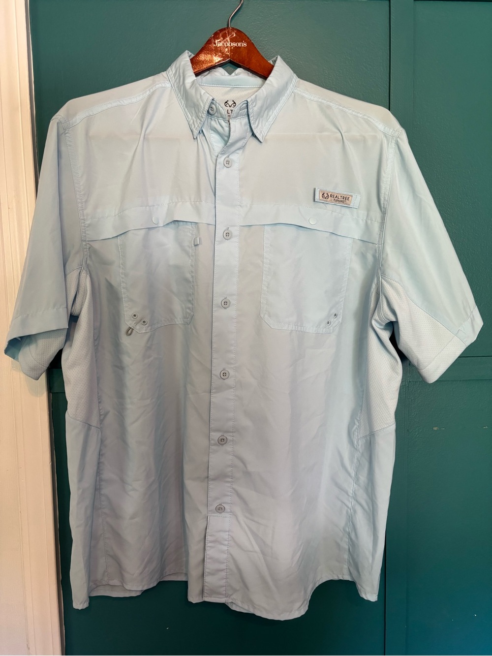 Realtree Fishing Light Blue Short Sleeve Performance Button-Down Shirt Size XL